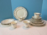 24 Pieces - Minton Bone China Bellemeade Pattern Blue Floral Inner Platinum Ring Dinnerware