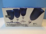 Set - 8 Libbey Cobalt Bowl Clear Wine Stemware Goblets Glasses 12oz. In Original Box