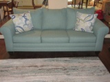 S&S Mfg. Furniture Transitional Modern Rolled Arm Sofa Couch Stallion Turquoise Upholstery