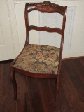 Duncan Phyfe Style Mahogany Carved Flower Foliage Side Chair on Sabre Legs