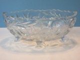 Oblong Footed Console Bowl Cut Flowering Vine Pattern Bowl