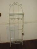 Bakers Rack w/ 5 Swivel Arm Towel Bars/Pots & Pants, Glass Shelves, Scrollwork Design