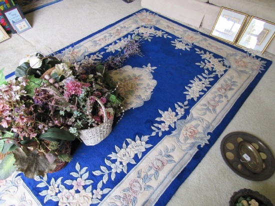 The World of Clothes 100% Virgin Wool Pile Bright Blue & Floral Pattern Floor Rug