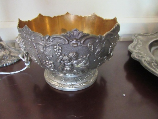 Silverplate Ornate Cherubs & Grape w/ Grecian Head Handles Bowl