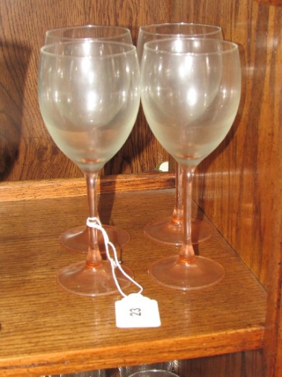 4 Pink to Clear Wine Glasses