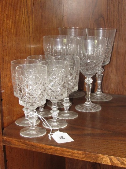 Crystal Glass Lot - 2 Water Goblets 8" H, 2 Wine, 5 Sherbet Glasses 6" H
