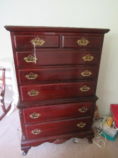 Cherry Veneer Wooden 7 Drawer Standing Chest, Petal Brass Pulls