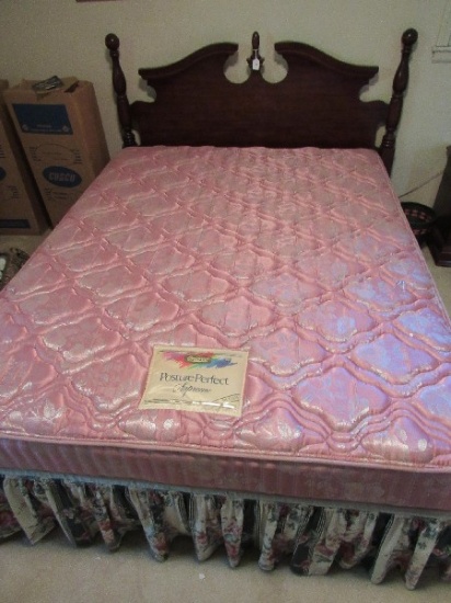 Wooden Headboard Block to Spindle Columns, Ball Finials, Arch to Urn Finial Pediment
