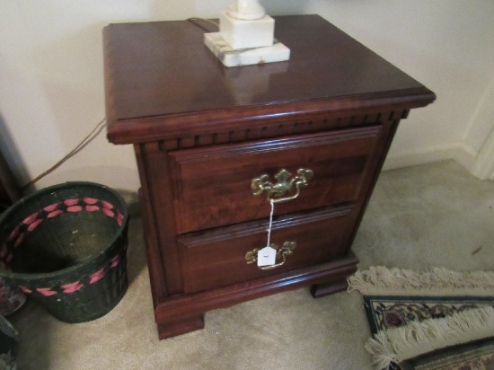 Wooden 2 Drawer Night Stand by Lea, Arch Pediment w/ Urn Finial Center