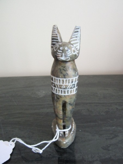Hand Carved Green Onyx Egyptian Style Cat Statuette Décor