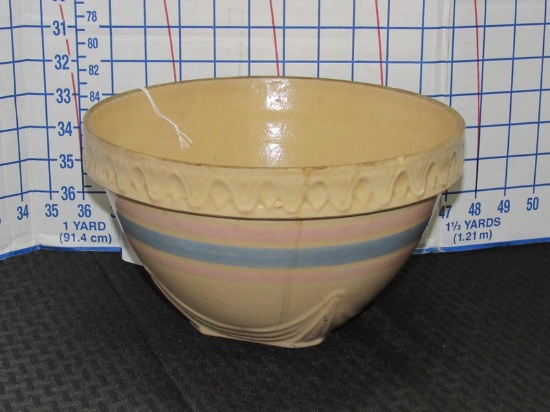 Vintage Blue & Pink Wave Band Yelloware Pottery Mixing Bowl