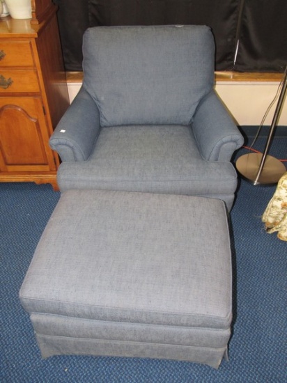 Blue Upholstered Armchair w/ Footrest by Stranton Cooper