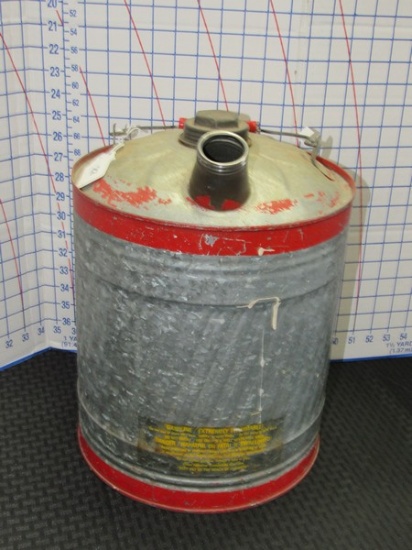 Vintage Tall Galvanized Red Band Gas Container w/Handle