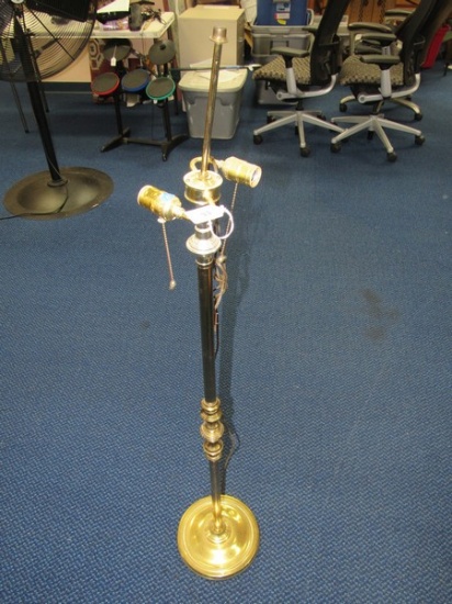 Tall Brass Twin Light Torchiere Floor Lamp, Spindle Body