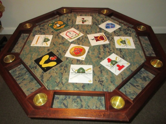 One of a Kind US Marine Corp Parris Island, SC Octagonal Pedestal Poker/Card Table