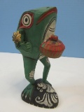 Vintage Indonesia Folk Art Figural Frog Hand Carved and Painted