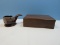 Group Walnut Cigar Humidor Hinged Lid Box, Redware Figural Pipe Ashtray Brown Drip