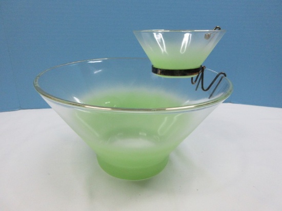 Vintage 2 pc. Retro Blendo Frosted Lime Green Chip and Dip Bowl Set