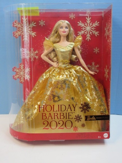 Collectors Mattel 2020 Holiday Barbie Signature Doll Golden Tone Gown NIB
