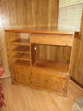 Simulated Wood Grain Entertainment Media Cabinet with Shelving, Tambour