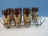 8 pc. Awesome Find Culver Glassware Beverage Set 7 Cranberry Scroll Pattern