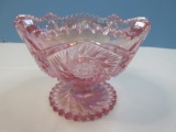 Stunning Pink Carnival Glass Footed Compote Hobster and File Pattern
