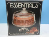 Essentials 2 pc. Pressed Glass Pedestal Cake Stand with Dome Cover NIB