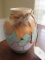 Hand Painted Indian design pottery vase w/ leather strap and feathers