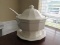 Pfaltgraff Large white soup tureen w/ ladle, lid, and Plate.