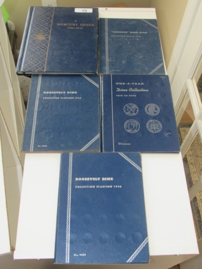 5 Whitman Dime  Coin books *NOT FILLED* (Some coins included)