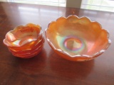 Orange Bowl Set - Center Fan Cut design, ribbed sides,