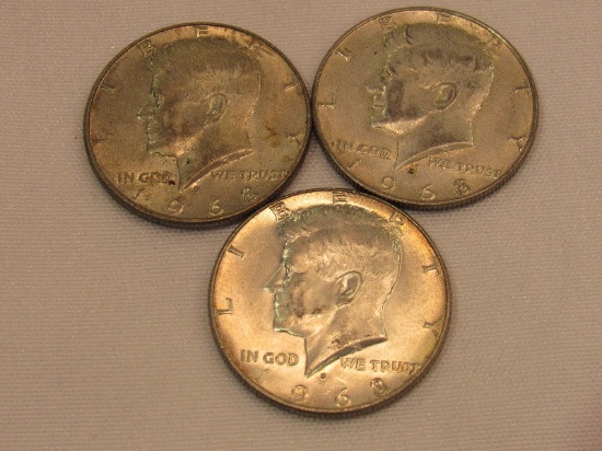 3 1968 Kennedy Half Dollars