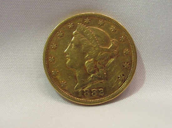 1882 Liberty Head Twenty Dollar Double Eagle Coin San Francisco Mark