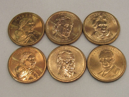 6 Gold Dollars, 2 Sacagawea (Uncirculated) 4 Presidents: Andrew Jackson, James Polk