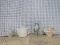4 Porcelain Pitcher lot: 1 white, 1 Floral, 1 basket of apples, 1 Cherub with stars