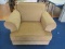 Pier 1 Imports Tan Upholstered  Arm Chair Pin Trim, Wooden Feet