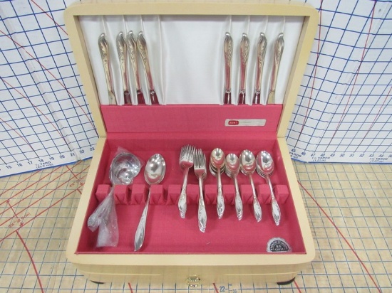 55 Pieces 1847 Rogers Bros. IS Silverware Set with wooden case
