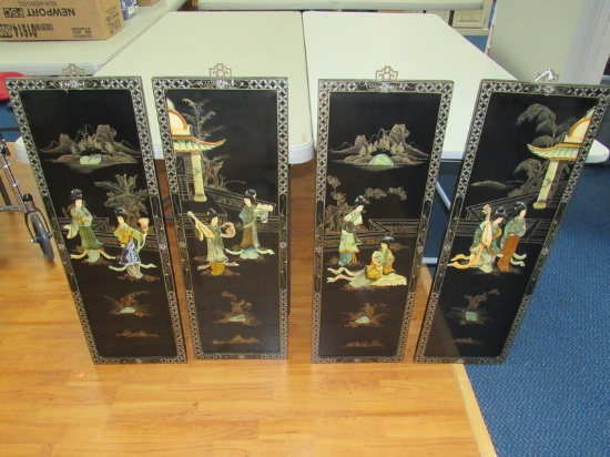 4  Antique Asian Geisha Design Black Wood Hanging Wall Decor
