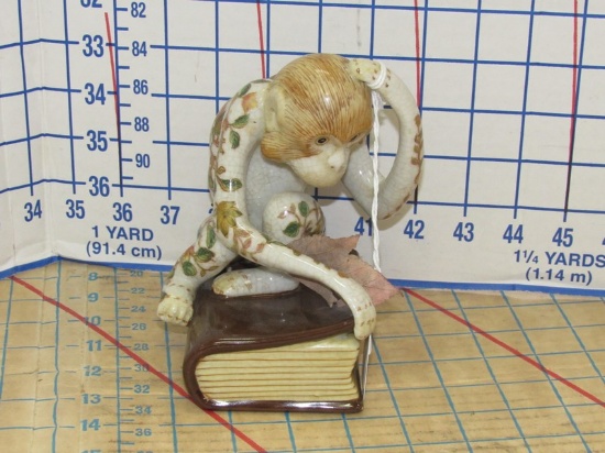 Satters Creek Asian Pattern Ceramic Monkey on Book Figurine Decor