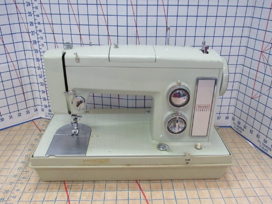 Sears Kenmore Vintage Teal Metal Sewing Machine w/ Cover Top