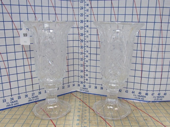 Pair - 2 Piece Crystal Diamond Fan Cut Vases