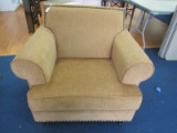 Pier 1 Imports Tan Upholstered  Arm Chair Pin Trim, Wooden Feet