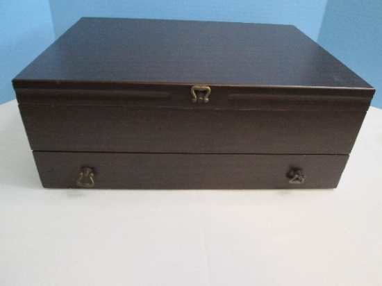 Classic Mahogany Finish Silver Chest Tarnish Proof Divided Liner with Base Drawer