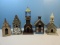 5 Whimsical Decorative Vird Houses Lighthouse, Pill Box House, 2 Churches and Mirror Mosaic