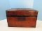 Early Dovetail Wooden Chest Keepsake Box w/Metal Accents & 3 Parts Insert Tray