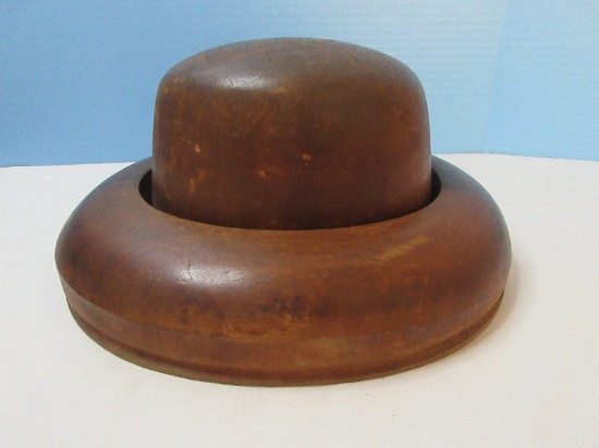 Rare find Antique Grand Wooden Hat Form Block Mold and Brim Marked Grand #973