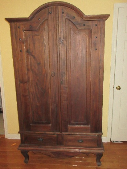 Grandiose Mediterranean Revival Stylized Arched Bonnet Armoire Cabinet Double Hinge Panel