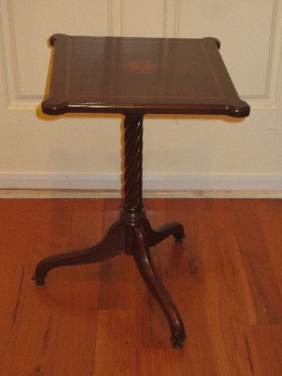 Bombal Co. Mahogany Finish Tilt Top Spiral Pedestal Side Table on Tripod Spider Legs