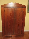 Antique Pine Double Door Rustic Farmhouse Wardrobe Cabinet w/Fitted Interior Shelves