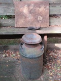 Vintage Metal Milk Canister with Marble Top and Cast Iron Figural Hand